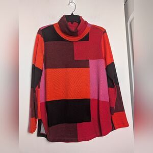 A la carte sweater abstract color block turtle neck sz S